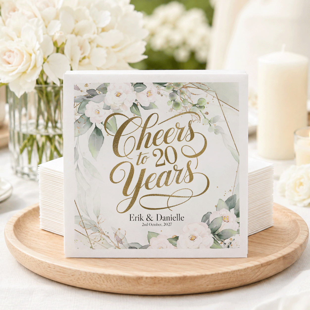20th Anniversary Napkins, Cheers to 20 Years Floral