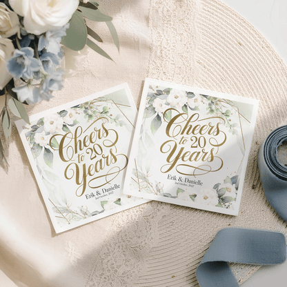 20th Anniversary Napkins, Cheers to 20 Years Floral