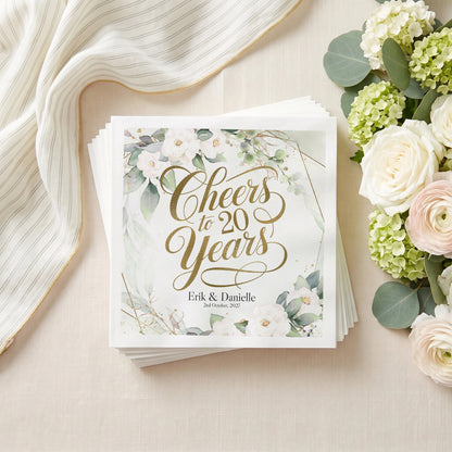 20th Anniversary Napkins, Cheers to 20 Years Floral