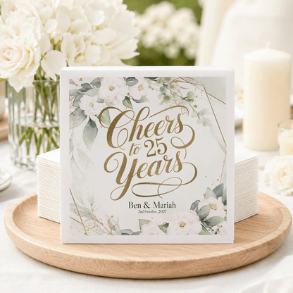 25th Wedding Anniversary Napkins, Personalized Floral