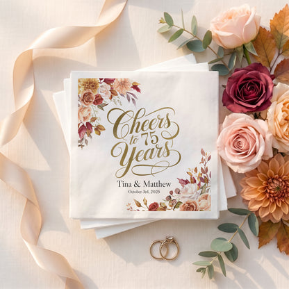 75th Anniversary Napkins, Personalized Autumn Floral