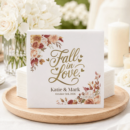 Fall in Love Wedding Napkins, Personalized Autumn Wedding