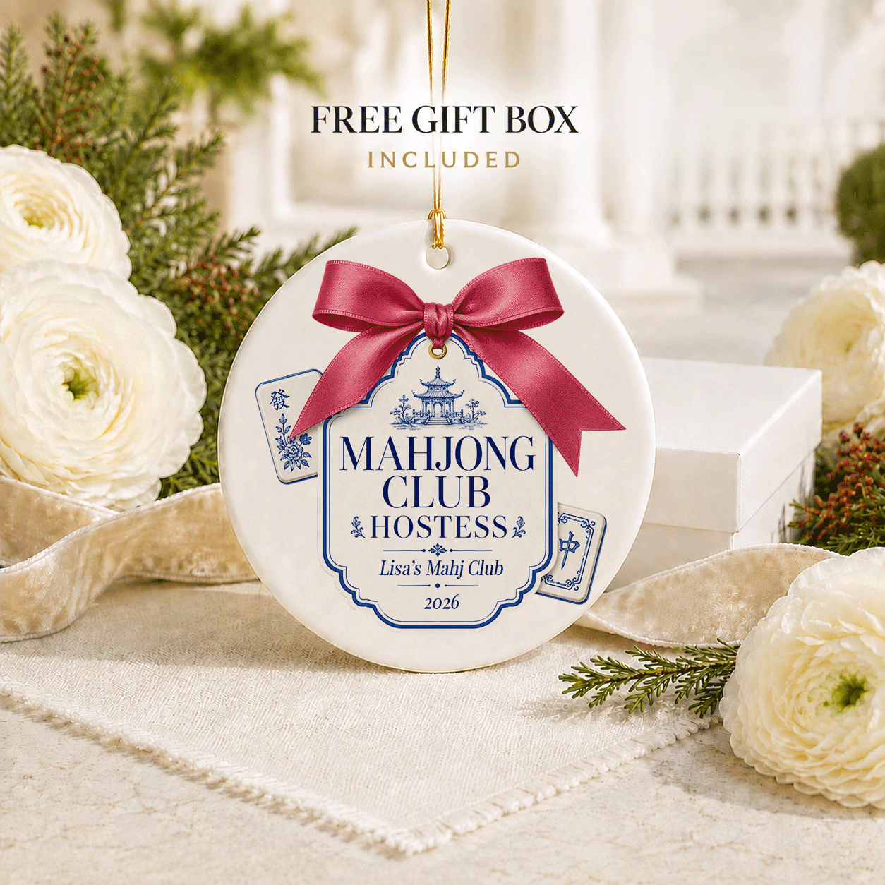 Mahjong Club Hostess Christmas Ornament, Personalized
