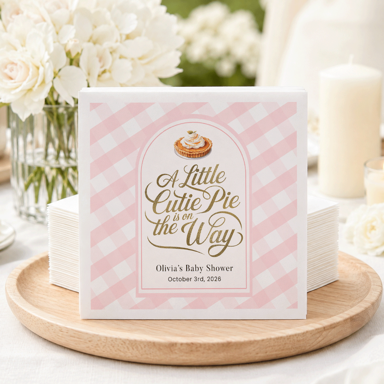 Personalized Pink Cutie Pie Baby Shower Paper Napkins
