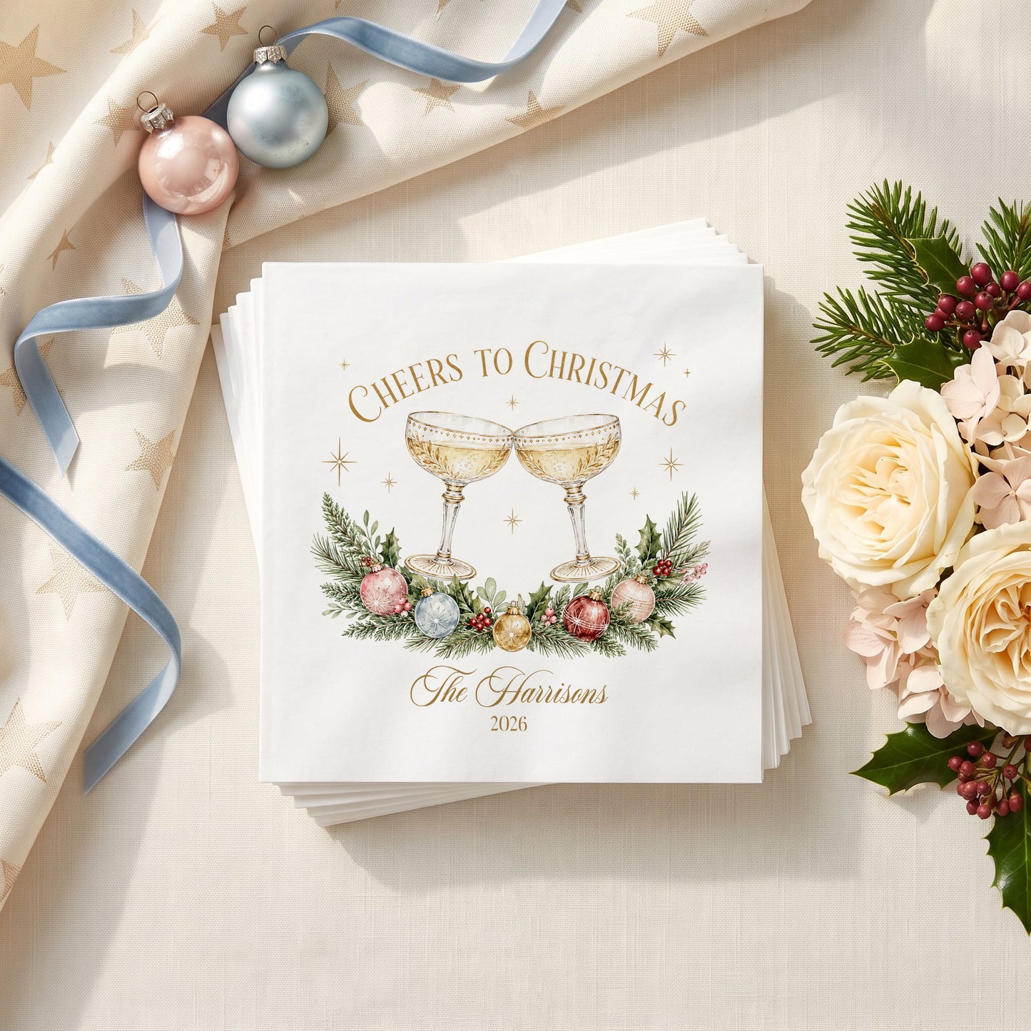 Personalized Cheers to Christmas Cocktail Napkins