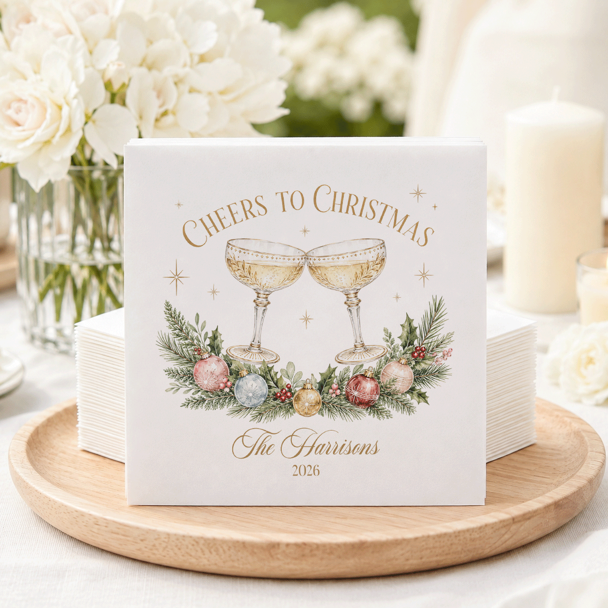 Personalized Cheers to Christmas Cocktail Napkins