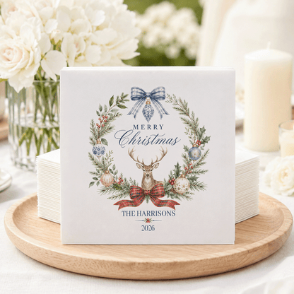 Personalized Preppy Deer Christmas Cocktail Napkins