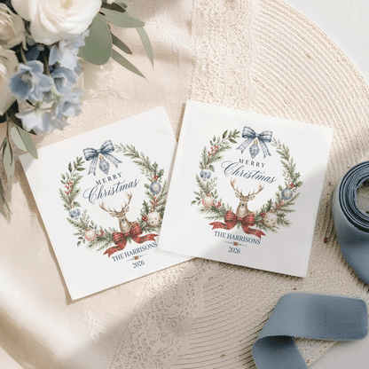 Personalized Preppy Deer Christmas Cocktail Napkins