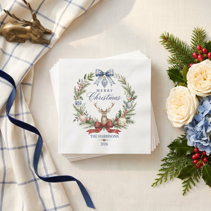 Personalized Preppy Deer Christmas Cocktail Napkins