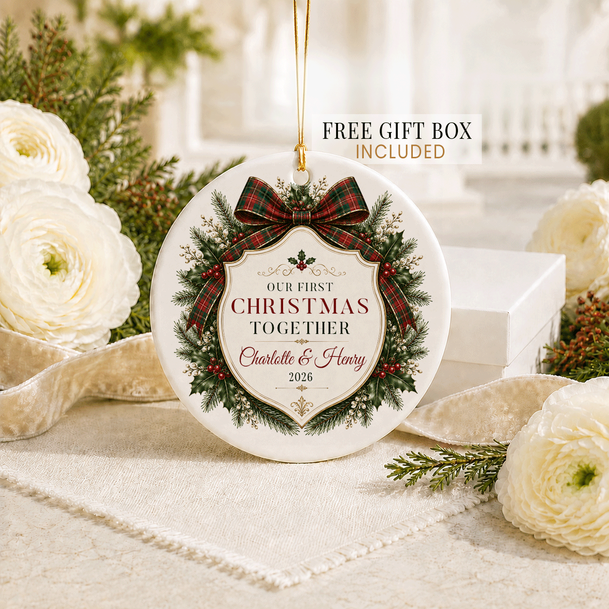 Personalized Couple Christmas Crest Ornament