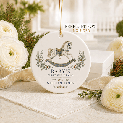 Personalized Baby Boy Rocking Horse Christmas Ornament