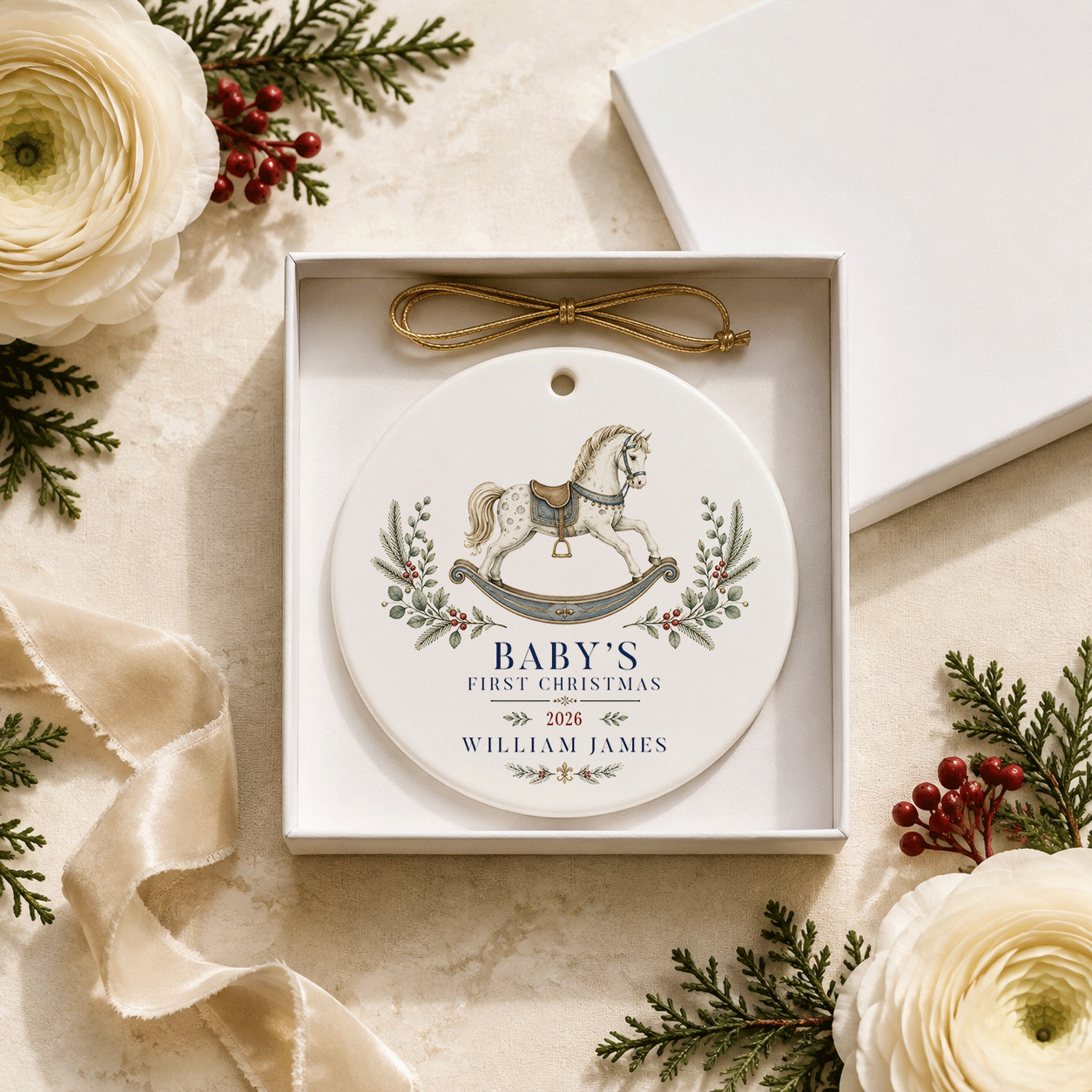 Personalized Baby Boy Rocking Horse Christmas Ornament