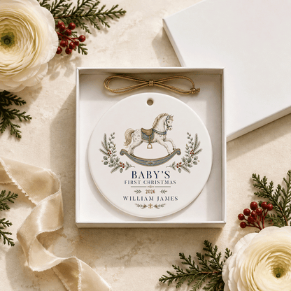 Personalized Baby Boy Rocking Horse Christmas Ornament