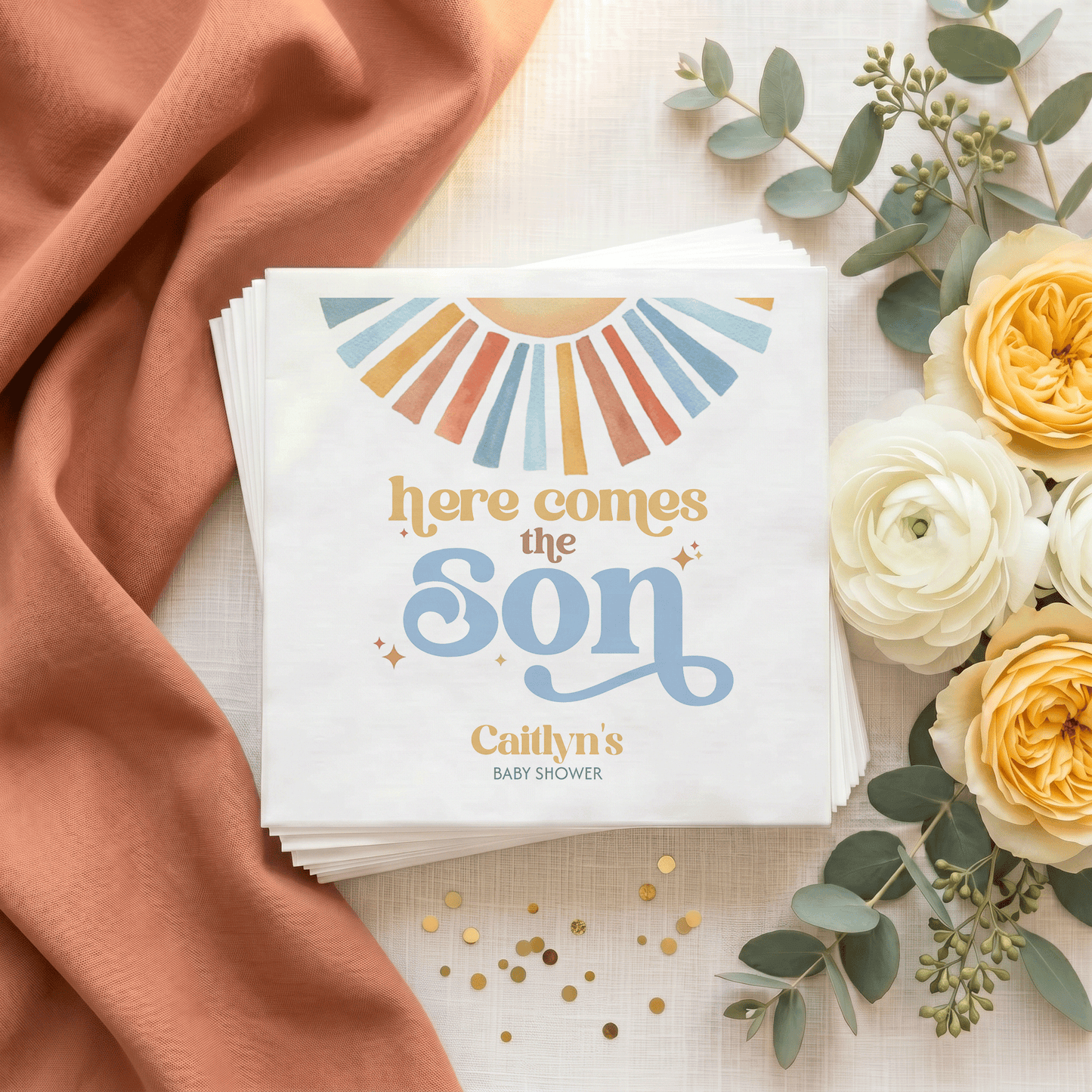 Retro Here Comes the Son Baby Shower Napkins