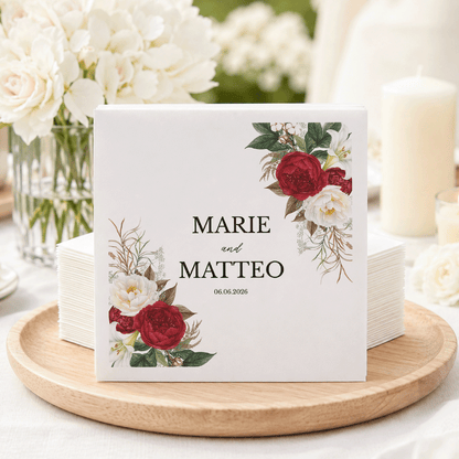 Burgundy Peony Personalized Wedding Napkins