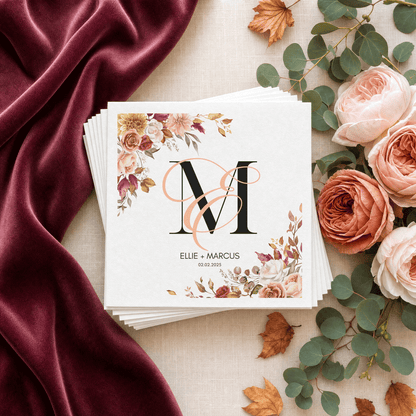 Autumn Floral Monogram Personalized Wedding Napkins