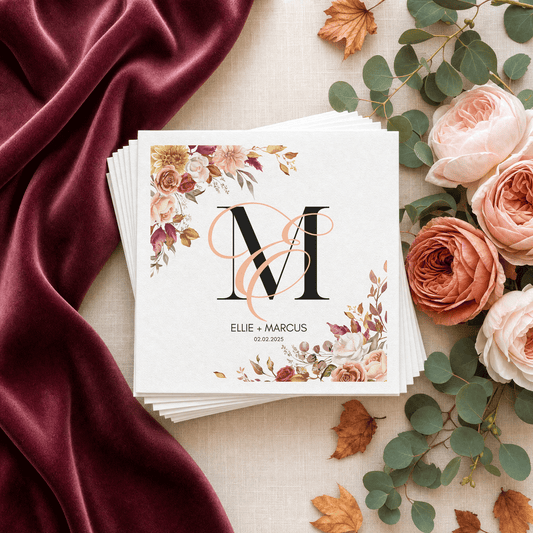 Autumn Floral Monogram Personalized Wedding Napkins