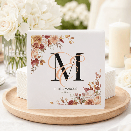 Autumn Floral Monogram Personalized Wedding Napkins