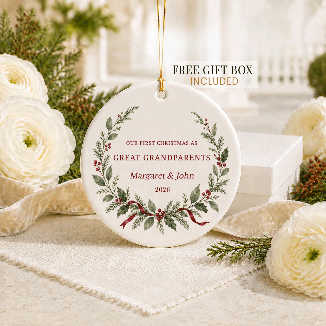 Personalized First Christmas as Great Grandparents Ornament
