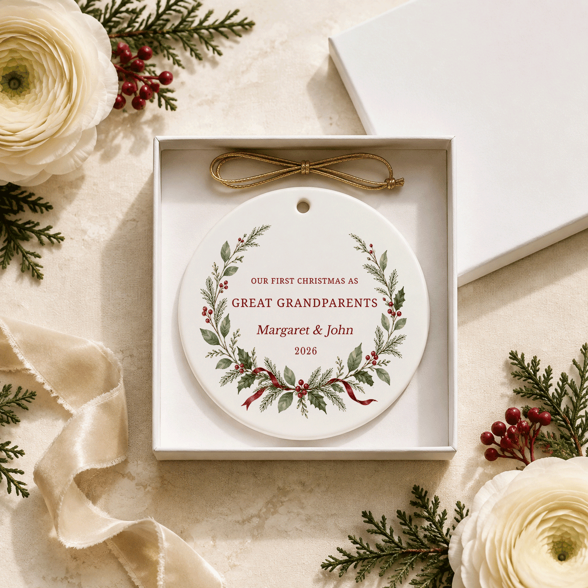 Personalized First Christmas as Great Grandparents Ornament