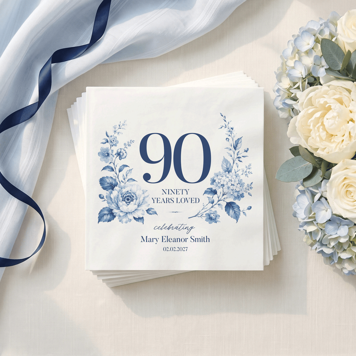 Personalized 90th Birthday Napkins · Ninety Years Loved