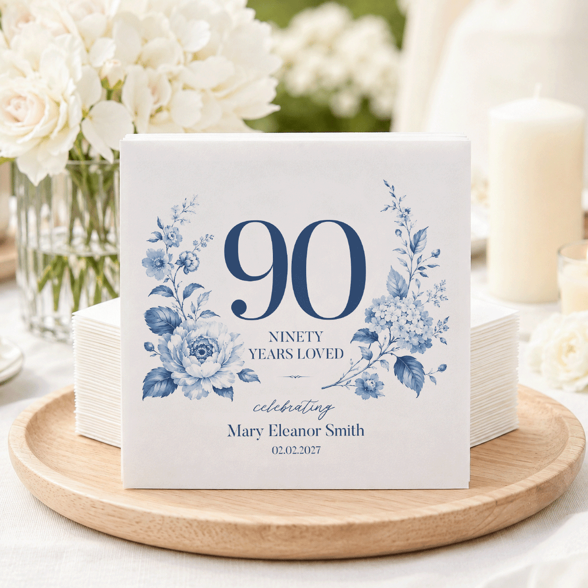 Personalized 90th Birthday Napkins · Ninety Years Loved