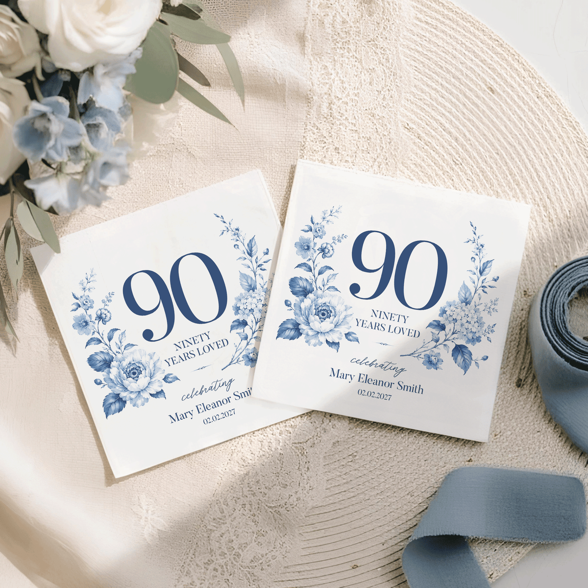Personalized 90th Birthday Napkins · Ninety Years Loved