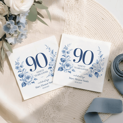 Personalized 90th Birthday Napkins · Ninety Years Loved