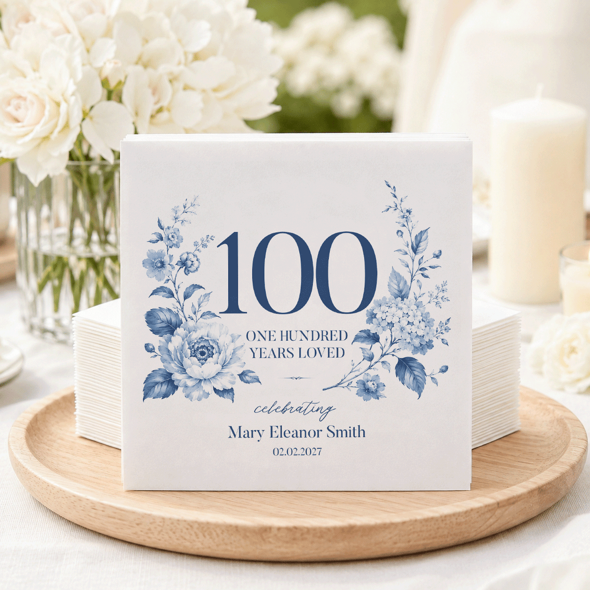 One Hundred Years Loved · Custom 100th Birthday Napkins