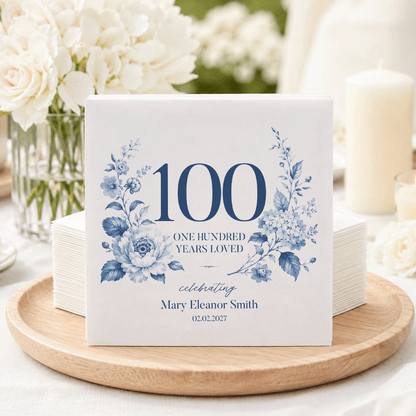 One Hundred Years Loved · Custom 100th Birthday Napkins