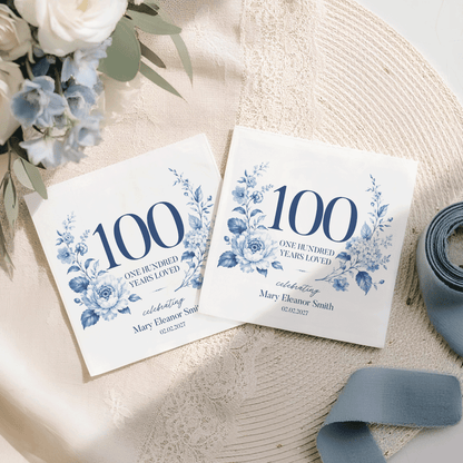 One Hundred Years Loved · Custom 100th Birthday Napkins