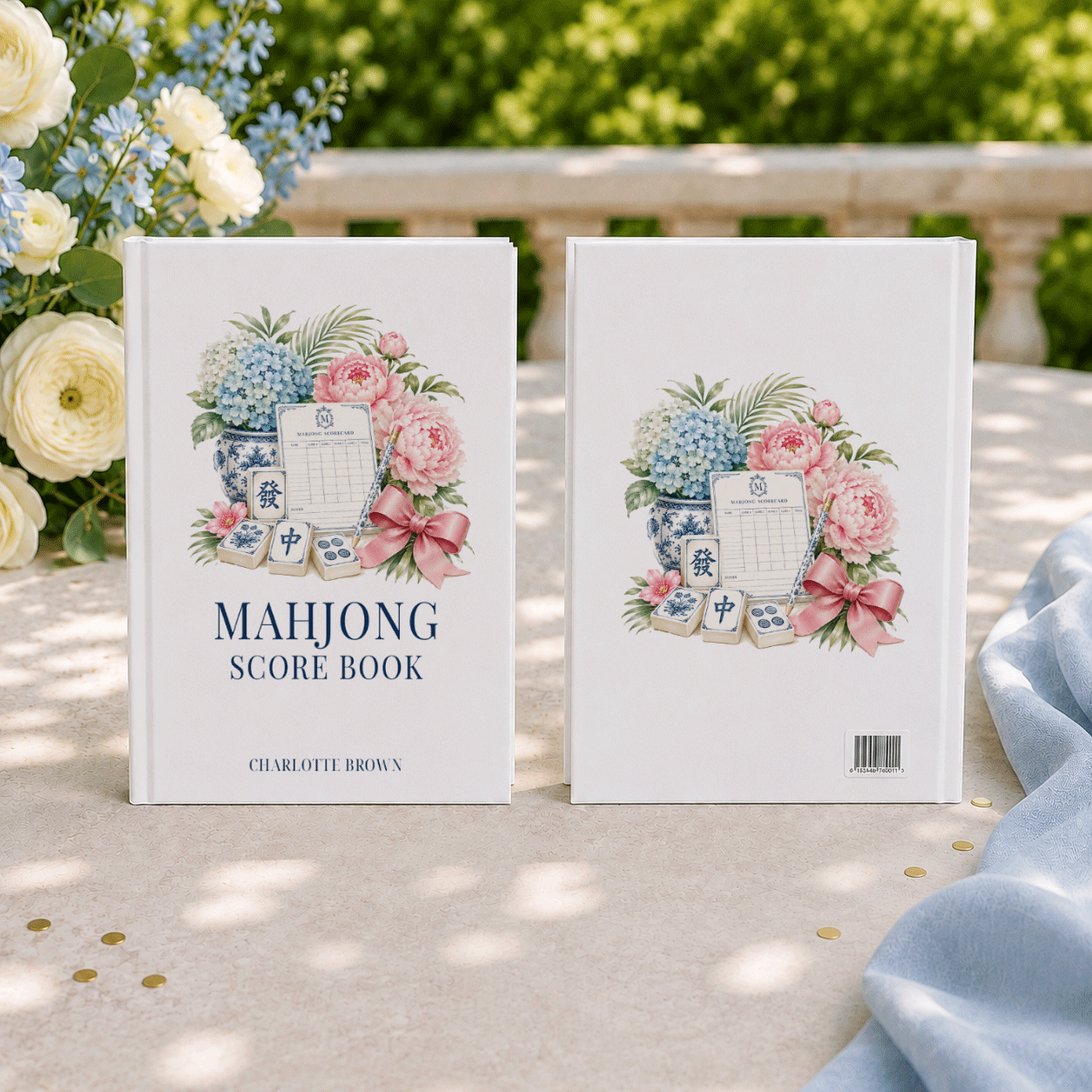 Personalized Mahjong Score Journal · Blue Chinoiserie Florals