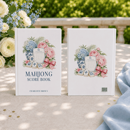 Personalized Mahjong Score Journal · Blue Chinoiserie Florals