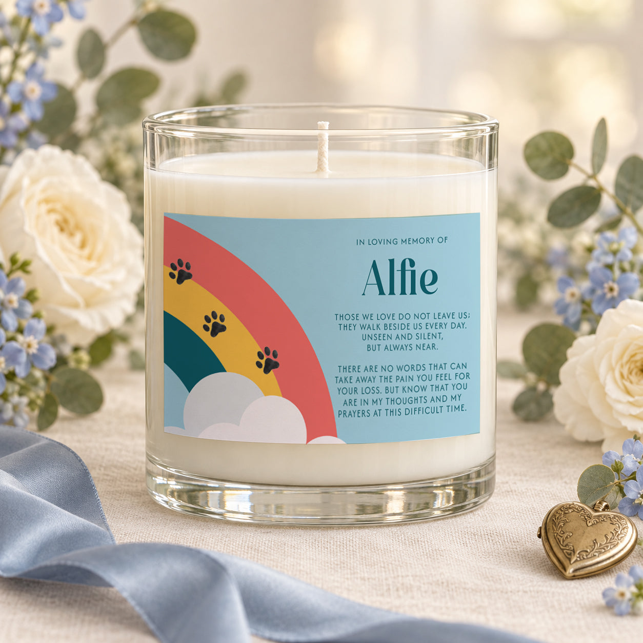 Personalized Rainbow Bridge Pet Memorial Candle