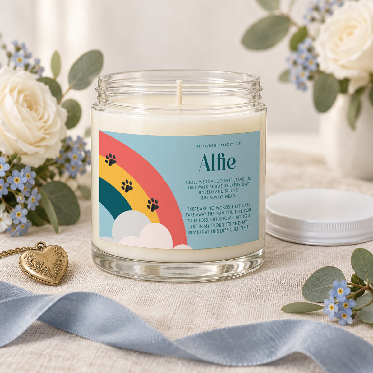 Personalized Rainbow Bridge Pet Memorial Candle