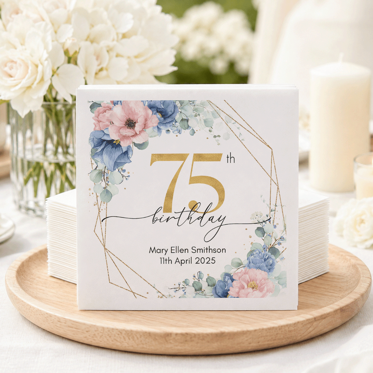 Elegant Floral 75th Birthday Napkins