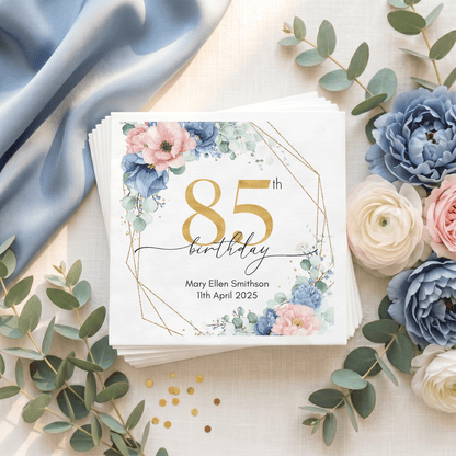 85 Years Celebrated Personalized Floral Napkins