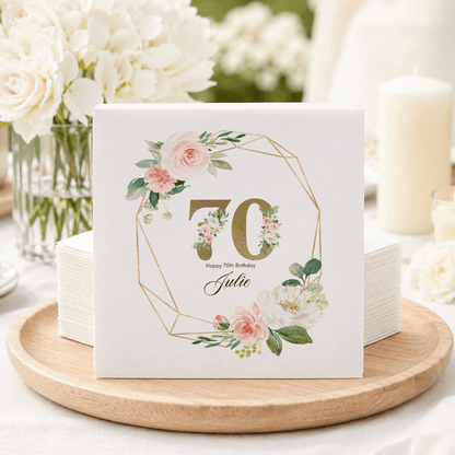 Elegant 70th Birthday Party Napkins | Custom Rose Frame