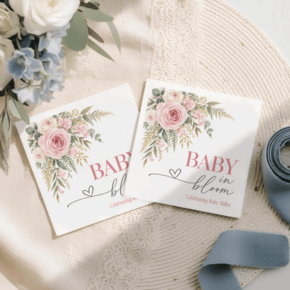 Blush Garden Rose Baby in Bloom Napkins, Personalized