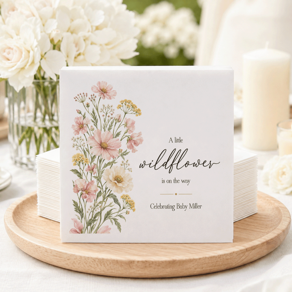 Blush Meadow Wildflower Baby Shower Napkins, Personalized