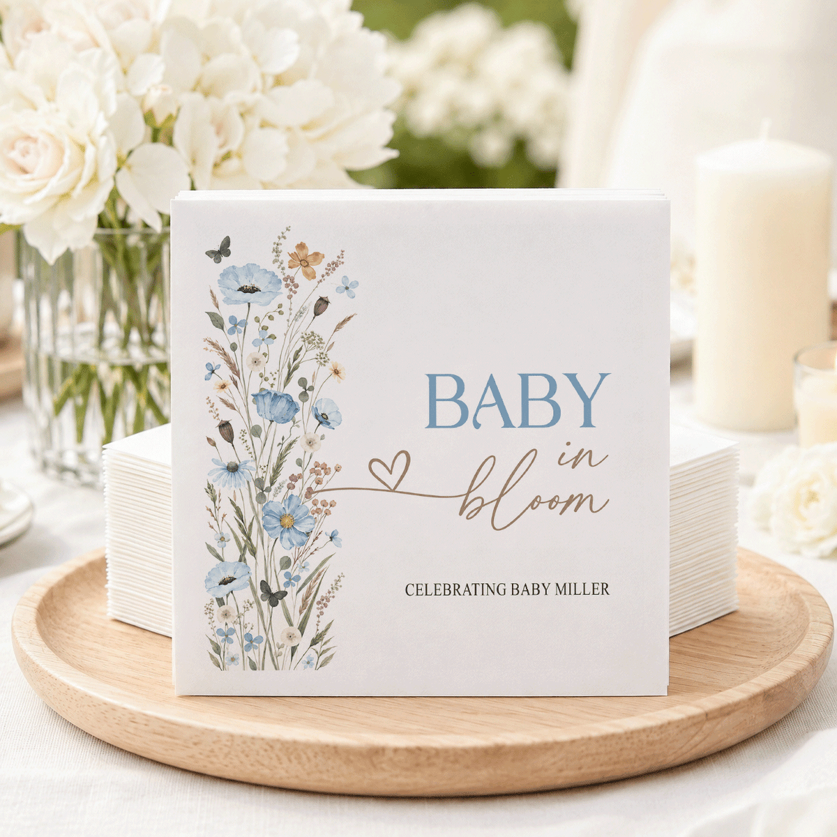 Blue Butterfly Meadow Baby in Bloom Napkins, Personalized