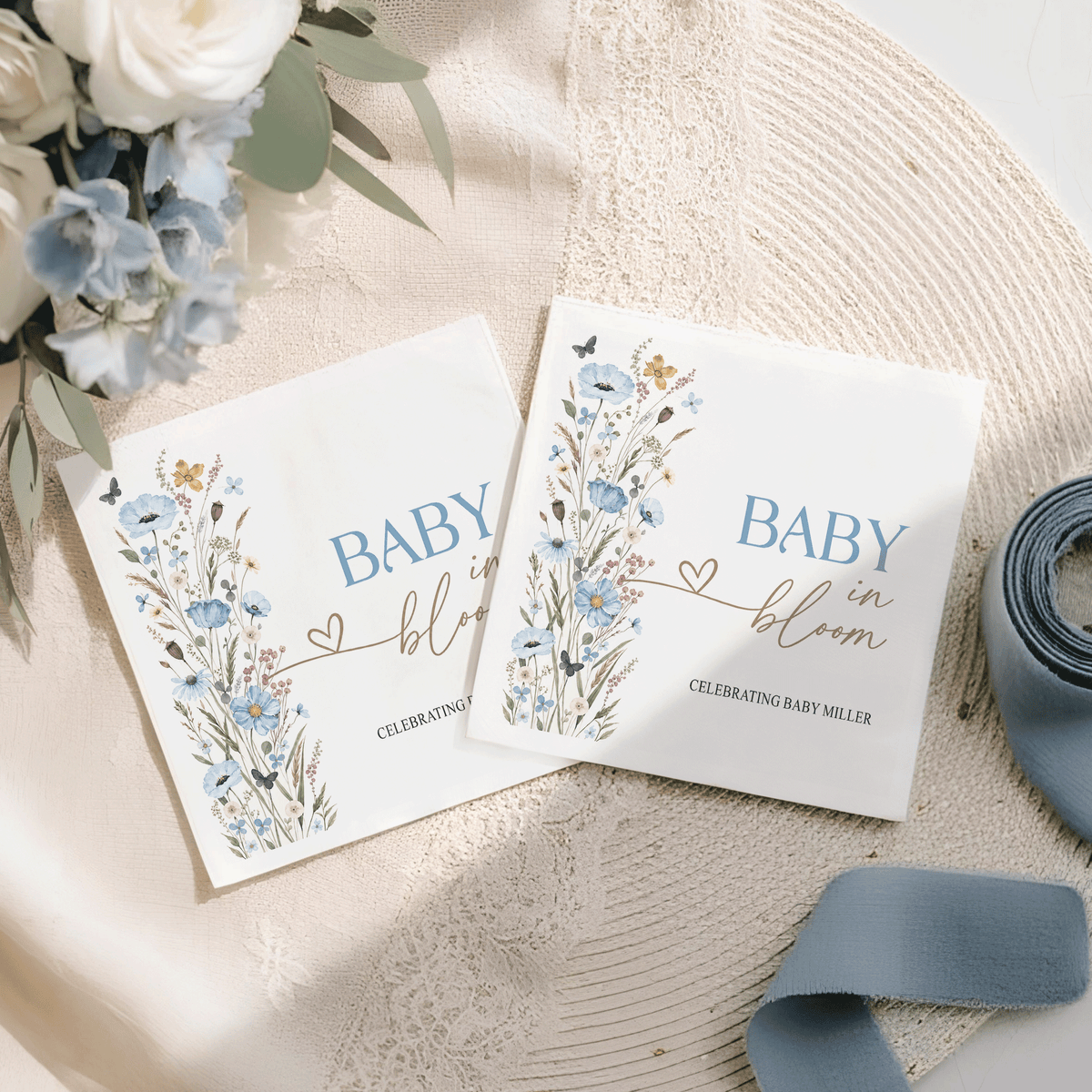Blue Butterfly Meadow Baby in Bloom Napkins, Personalized