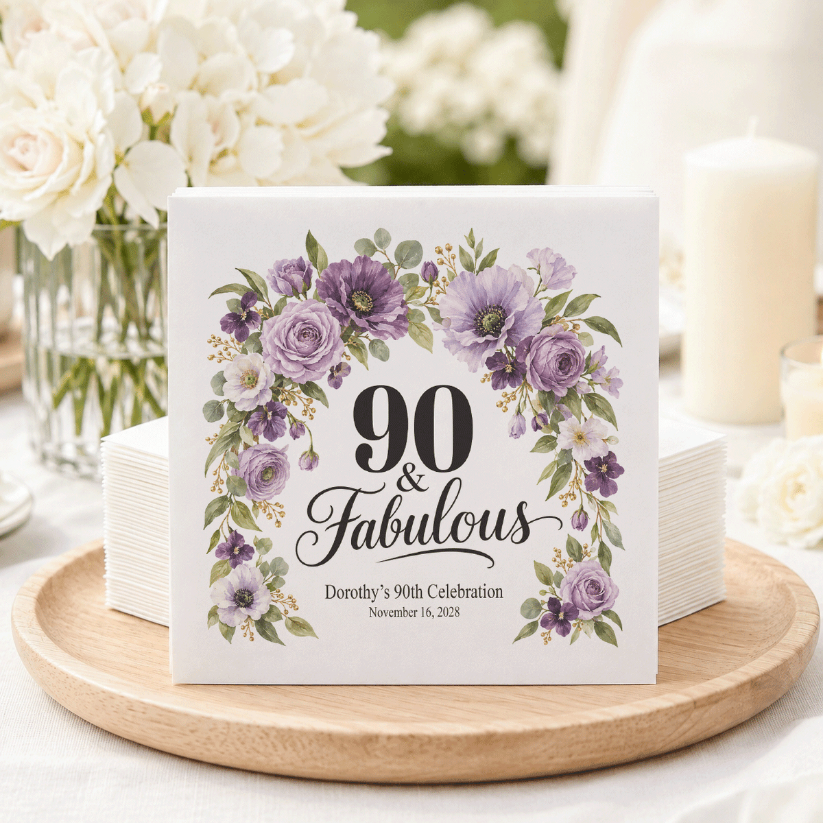 Custom Age Lavender Floral Fabulous Birthday Napkins