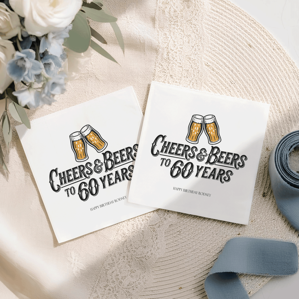Personalized 60th Birthday Beer Cocktail Napkins for Him – Pack of 50