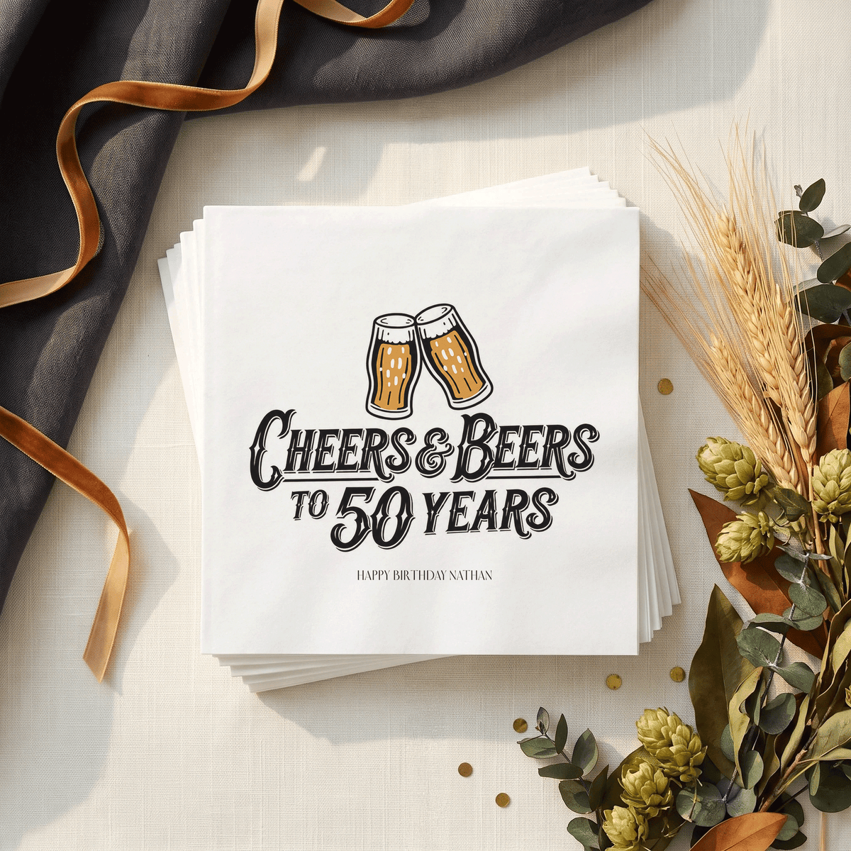 Personalized 50th Birthday Beer Cocktail Napkins for Him, Pack of 50