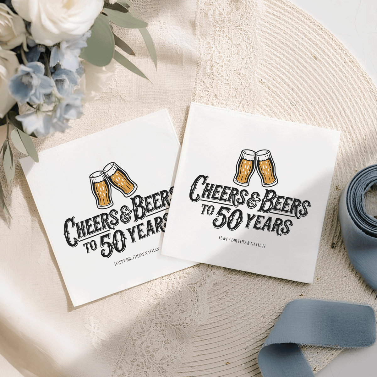 Personalized 50th Birthday Beer Cocktail Napkins for Him, Pack of 50