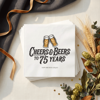 Personalized 75th Birthday Beer Cocktail Napkins for Him – Pack of 50