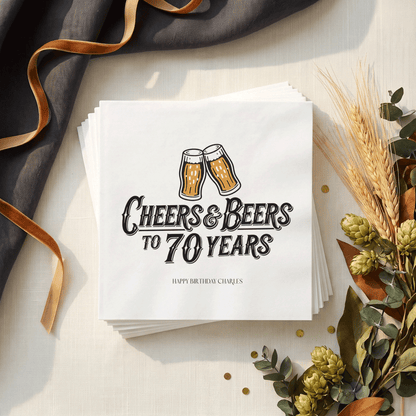 Personalized 70th Birthday Beer Cocktail Napkins, Pack of 50