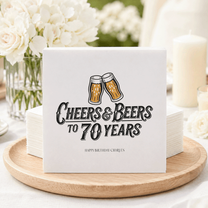Personalized 70th Birthday Beer Cocktail Napkins, Pack of 50