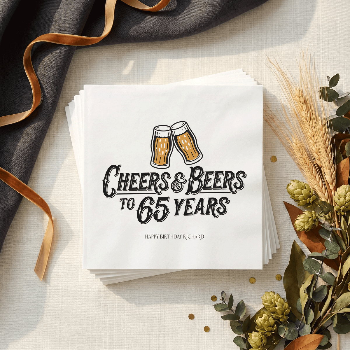 Personalized 65th Birthday Beer Cocktail Napkins, Pack of 50